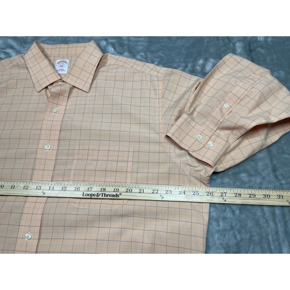 LOT OF 2 Brooks Brothers Dress Shirts 17 4/5 (XL) 1 Blue 1 Orange Plaid Non Iron - Picture 8 of 15